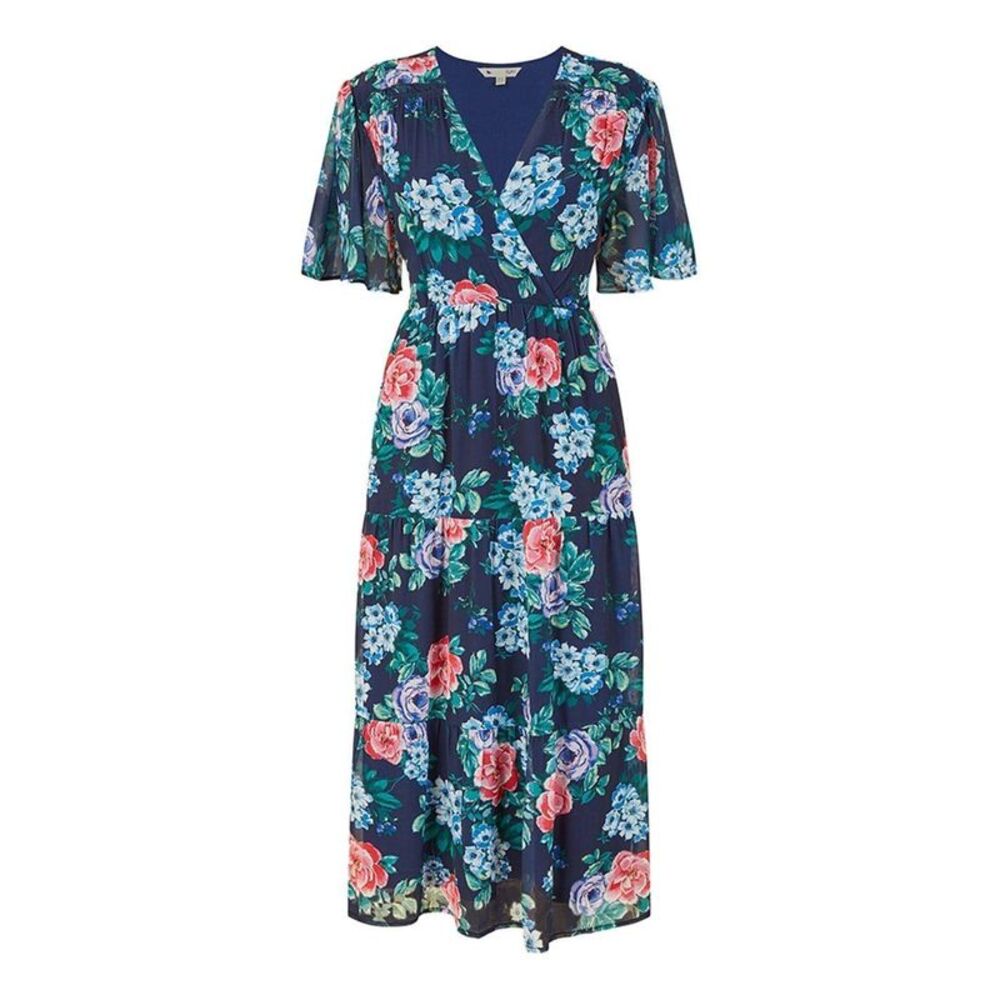 Yumi Womens/Ladies Floral V Neck Midi Dress / Navy